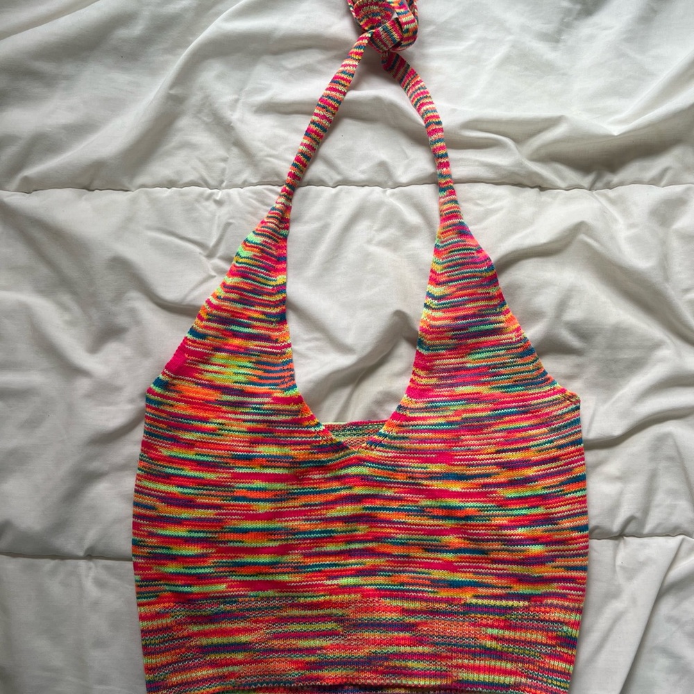 SHEIN Colorful Tie Backless Halter Top